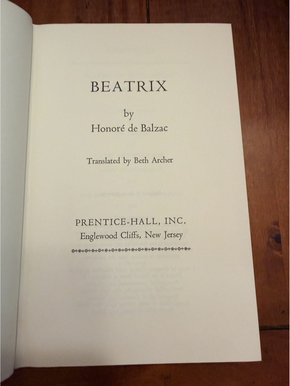 Beatrix Honore de Balzac Trans Beth Archer Prentice Hall French Classics 1970 HC